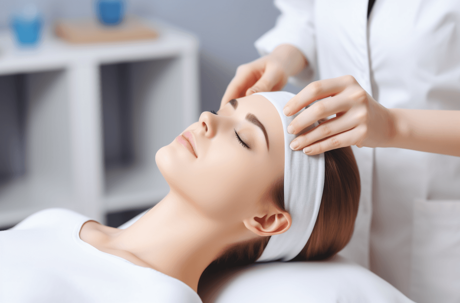 Woman enjoying a relaxing facial cleanup and face massage